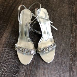 GUESS SILVER RHINESTONE WEDGE HEELS